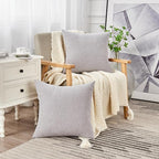 GAWAMAY Decorative Square Throw Pillow Covers 20"x20" Inch Set of 2, Super Soft Chenille Pillows Farmhouse Fall Pillowcase for Living Room Bedroom Sofa Couch Cushion Cover Light Grey 50x50cm