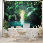 Ambesonne Jungle Tapestry King Size, Tropical Lake Mangrove Rainforest Pathway Through Sri Lanka Travel Destination, Wall Hanging Bedspread Bed Cover Wall Decor, King Size, Green Teal