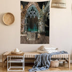 Ambesonne Gothic Tapestry, Patio with Enchanted Wishing Well Ivy on Antique Gateway to Forest, Wall Hanging for Bedroom Living Room Dorm Decor, 60" X 80", Taupe Green