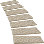 PURE ERA Bullnose Carpet Stair Treads Tape Free Non-Slip Indoor Stair Protectors Pet Friendly Stair Treads for Wooden Steps 9.5" x 30"(2 Pieces, Cream Gray Diamond Trellis)