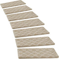 PURE ERA Bullnose Carpet Stair Treads Tape Free Non-Slip Indoor Stair Protectors Pet Friendly Stair Treads for Wooden Steps 9.5" x 30"(7 Pieces, Cream Gray Diamond Trellis)
