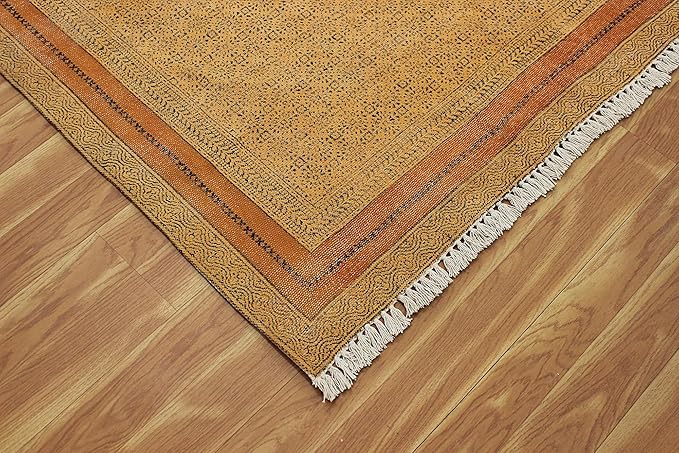 Kilim Runner 2.6x10 Cotton Runner Rug Bronze & Black Indoor Outdoor Runner 0.19 inches Stone Easy Washable Hand Wash Cotton Carpet Flatweave Runner Rugs for Hallway, Staircases, Corridor Runner
