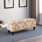 HomePop Large Storage Bench with Nailhead Trim -Orange and Cream Medallion