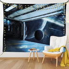 Ambesonne Outer Space Tapestry, Moon Before Station Planet Apocalypse Landing Alternative Humanoid Robots Print, Fabric Wall Hanging Decor for Bedroom Living Room Dorm, 45" X 30", Night Blue