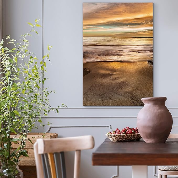 Renditions Gallery Canvas Nature Wall Art Glam Paintings & Prints Serene Beach Sunset Romantic Wall Hanging Modern Artwork Decorations for Bedroom Dining Office Kitchen - 24"x36" LT06