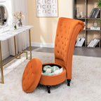 Royal High-Back Velvet Accent Chair for Vanity with Storage and Luxurious Upholstery, Retro Design and Versatile Usage for Livingroom, Bedroom, Lounge and Office, Red Orange