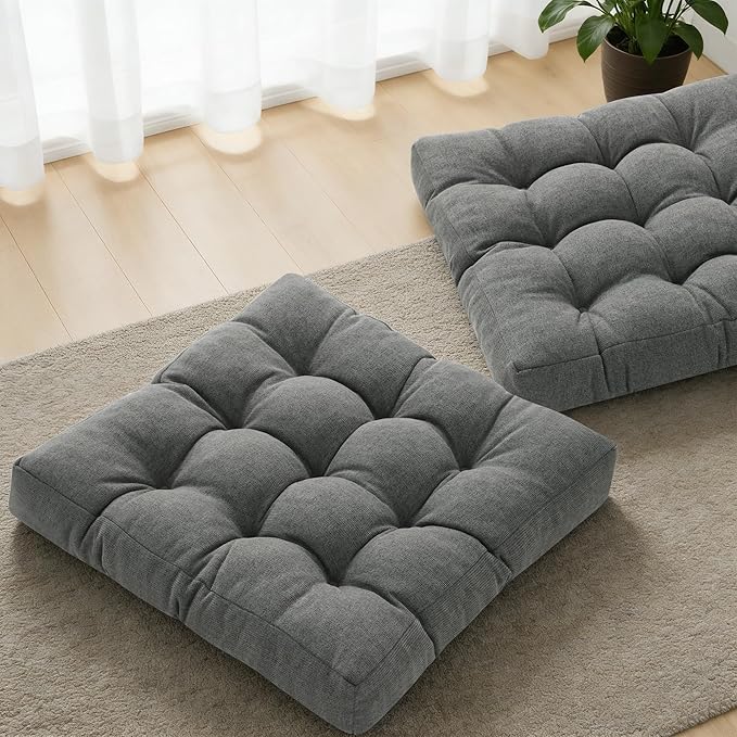 Tromlycs Floor Pillows for Adults Floor Cushions Seating Large Square Pillow Gel Memory Foam 20 x 20 x 4 Inch Dark Grey Set of 2