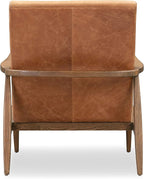 Poly & BARK Rowan Lounge Chairs Set of 2 – Mid Century Modern Leather Armchairs with Ribbed Seat and Solid Ash Wood Frame, Cognac Tan