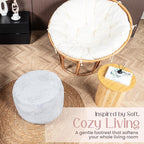 Cozy Plush Grey Pouf | Living Room Ottoman Footrest at 20 x 15 Inches | Soft, Non-Shedding Round Stool Sofa Ottoman with Supportive Foam Filling | Foot Rest for Couch