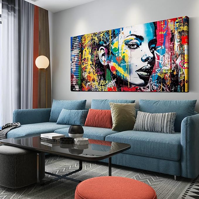 CIRABKY African American Wall-Art for Living Room - Black Girl Wall Art - Graffiti Wall Decor Colorful Pictures Big Poster Size 29" x 59"