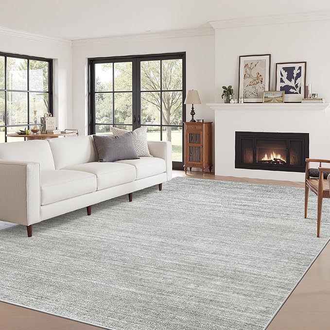 Art&Tuft Washable Rugs 5x7, Low Pile Area Rugs for Living Room - Non Slip and Stain Resistant Soft Thin 5x7 Rug for Bedroom, Dining Room, Kitchen, Office, Grey