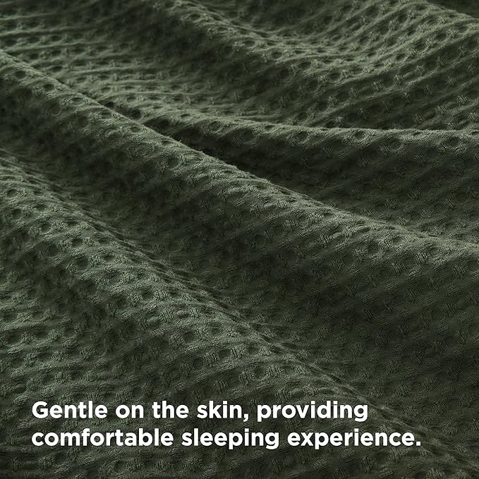 Bedsure Luxury Waffle Duvet Cover King Size - Textured Duvet Cover Set, Soft, Breathable Bedding Set (104"x90") with 2 Pillow Shams for All Season, Olive Green, Comforter Not Included