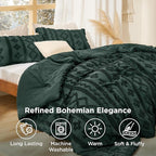 Bedsure Tufted Boho Comforter Set King Size - Dark Green Boho Bed Set, GentleSoft™ 3 Pieces Farmhouse Shabby Chic Embroidery Bedding, Gifts for Woman, Soft Jacquard King Comforter for All Seasons