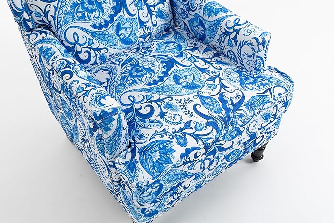 KEIKI Vintage Porcelain Accent Chair with Nailhead Trim, Upholstered Lounge Armchair - Ergonomic High Back Support, Perfect for Reading Nook