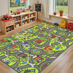 Upgrade Ultra Non Slip Kids Car Rug, Kids Road Playmat Rug for Toy Cars, Educational Town City Map Washable Carpet for Boys Playroom Bedroom, Safer Car Track Play Mat for Children Toddler, 140"x84"