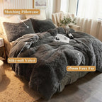 XeGe Plush Shaggy Duvet Cover Set, Luxury Ultra Soft Crystal Velvet Fluffy Bedding Set 2 Pieces(1 Faux Fur Furry Comforter Cover + 1 Fuzzy Faux Fur Pillowcase), Zipper Closure(Twin, Dark Gray)