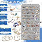 Simple Houseware 2-Pack Hanging Jewelry Storage Organizer, 80-Pocket with 5 Sizes for All Types of Accessories, Gray