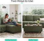 LINSY HOME Sectional Sleeper Sofa Storage Ottoman Bench, Convertible Coffee Table Plush Corduroy Couch Ottoman Footstool for Living Room, Bedroom Entryway and Family Room, Green