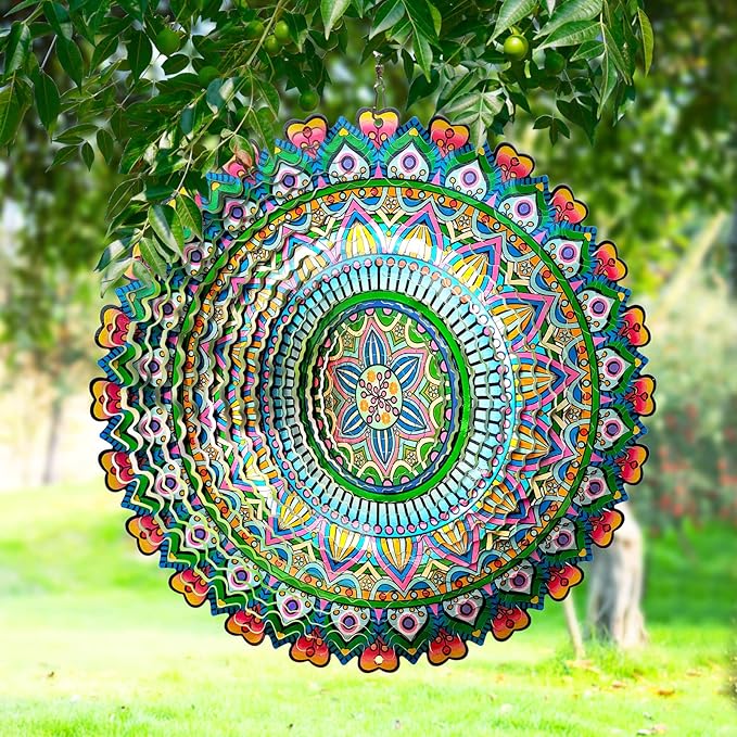 Mandala Rich Love Wind Spinner - 3D Kinetic Wind Spinners | 12″ Laser Cut Stainless Steel Hanging Sculpture & Catcher for Outdoor Garden Yard Decor | Mandala Gifts for Mom, Dad, Women, Men
