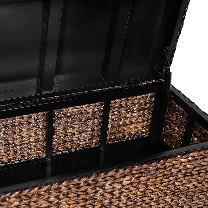 BIRDROCK HOME Abaca Storage Bench – Hand-Woven Wicker Entryway Bench w/Lift-Top Hidden Storage, Solid Wood Frame - Brown Wash