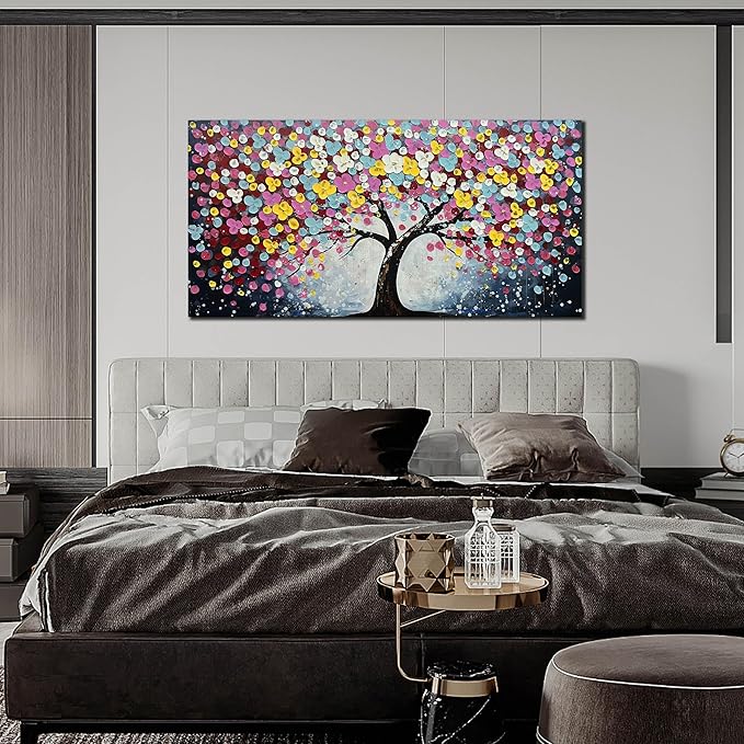 Zoyotago Large Canvas Wall Art for Living Room Bedroom Home Office Colorful Flower Tree of Life Wall Art Modern Hand-painted Oil Painted Size 29x59