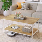 SAYGOER Coffee Table with Storage 2-Tier Industrial Center Table for Living Room, Rectangle Wood Table for Small Spaces Apartment Home Office, Beige White