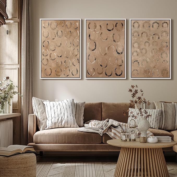 MUDECOR Framed Wall Art Print Set Western Decor Horseshoes Pattern Rustic Neutral Illustrations Modern Art Boho Decorative Colorful Chic for Living Room, Bedroom, Office - 24"x36"x3 WHITE