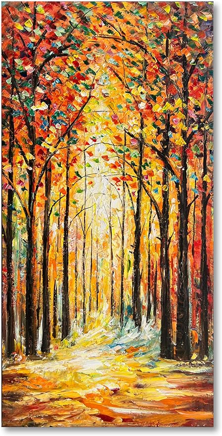 Hand-Painted Forest Landscape Oil Painting - Contemporary Abstract Art, 48x24 Inch Home Wall Decoration