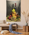 Ambesonne Winery Tapestry Twin Size, Cask Bottles and Glasses of Wine and Ripe Grapes on Wooden Table Picture Print, Wall Hanging Bedspread Bed Cover Wall Decor, 68" X 88", Grey Taupe