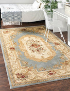 Rugs.com Chateau Collection Rug – 6' x 9' Light Blue Medium Rug Perfect for Bedrooms, Dining Rooms, Living Rooms