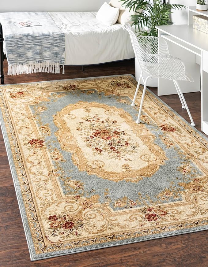 Rugs.com Chateau Collection Rug – 2' x 3' Light Blue Medium Rug Perfect for Entryways, Kitchens, Breakfast Nooks, Accent Pieces