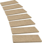 PURE ERA Bullnose Carpet Stair Treads Set Tape Free Non-Slip Indoor Stair Protectors Pet Friendly Rugs 9.5" x 30"(7 Pieces,Khaki Mini-Diamond Trellis)