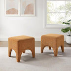 17" Boucle Modern Square Foot Stool Ottoman, Vanity Stool for Makeup, Rectangle Foot Rest for Couch, Upholstered Ottoman Stool for Living Room, Bedroom, Entryway (2, Curry)