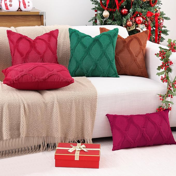 decorUhome Spring Euro Sham Throw Pillow Covers 24x24 Inch Set of 2, Soft Plush Faux Fur Wool Green Couch Pillow Covers, Decorative Neutral Pillow Cases for Bed Sofa Living Room Home Decor