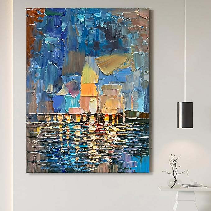 Art Hand-Painted Abstract Landscape Oil Painting Sea Landscape Modern Abstract Art Home Wall Decoration 40x28 Inches