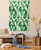 Ambesonne Leaf Tapestry, Romantic Holiday Island Hawaiian Banana Trees Watercolored Image, Fabric Wall Hanging Decor for Bedroom Living Room Dorm, 30" X 45", Forest Green