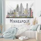 Ambesonne Minnesota Tapestry, Elevation of a Street in Minneapolis Image with High Detailed Facades, Fabric Wall Hanging Decor for Bedroom Living Room Dorm, 23" X 28", White Grey