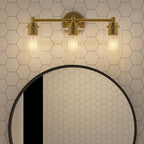 GETINLIGHT Inlight 20" Wide 3-Light Gold Bathroom Vanity Light with Clear Ribbed Glass Shade, Bulb Not Included, IN-0444-3-GD