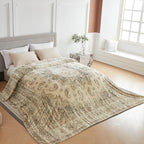 Oversized Vintage Pattern Blanket 120x120 Inches, Giant 10'x10' for Bed, Travel, and Camping, Extra Large Soft Blanket for The Whole Family and Outdoor,Beige