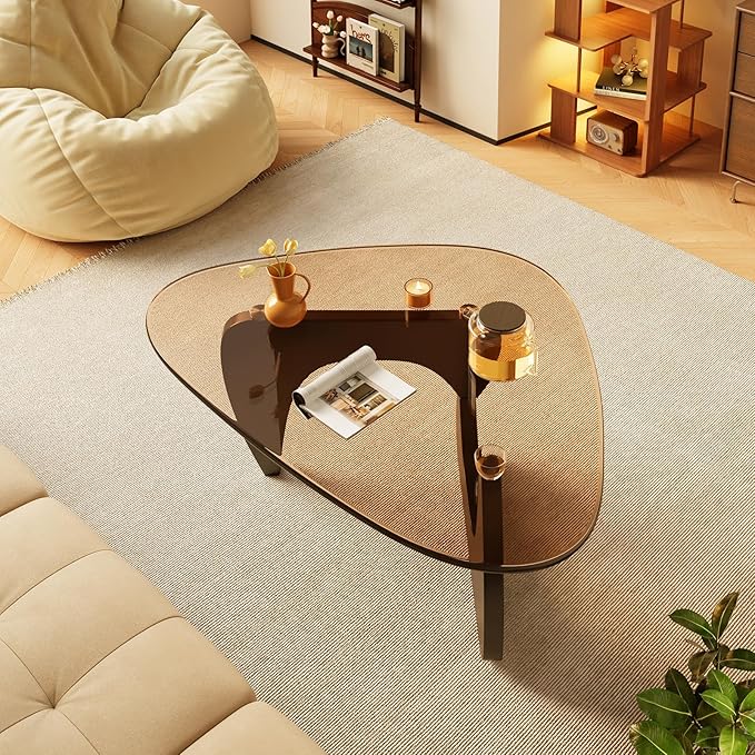 Coffee Tables Glass Small Farmhouse Coffee Table Mid-Century Modern Wood Center Table for Living Room, Black Brown, 45 Inch