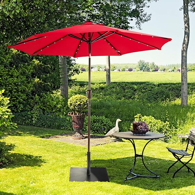 Giantex Square Umbrella Base, 40 LBS Steel Heavy Duty Patio Market Umbrella Stand with 2 Adapters, 25 Inch Outdoor Plate Stand with Adjustable Foot, Suitable for Backyard, Deck, Poolside, Patio