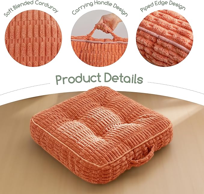 Washable Floor Pillow Cushion for Adults, Meditation Cushion Pillow, Removable Tufted Blended Corduroy Cover, Large Square Floor Sitting for Tatami Living Room or Yoga, 22x22 Inch, Machine Washable