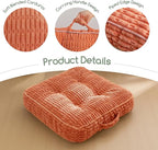 Washable Floor Pillow Cushion for Adults, Meditation Cushion Pillow, Removable Tufted Blended Corduroy Cover, Large Square Floor Sitting for Tatami Living Room or Yoga, 2Pack, Machine Washable