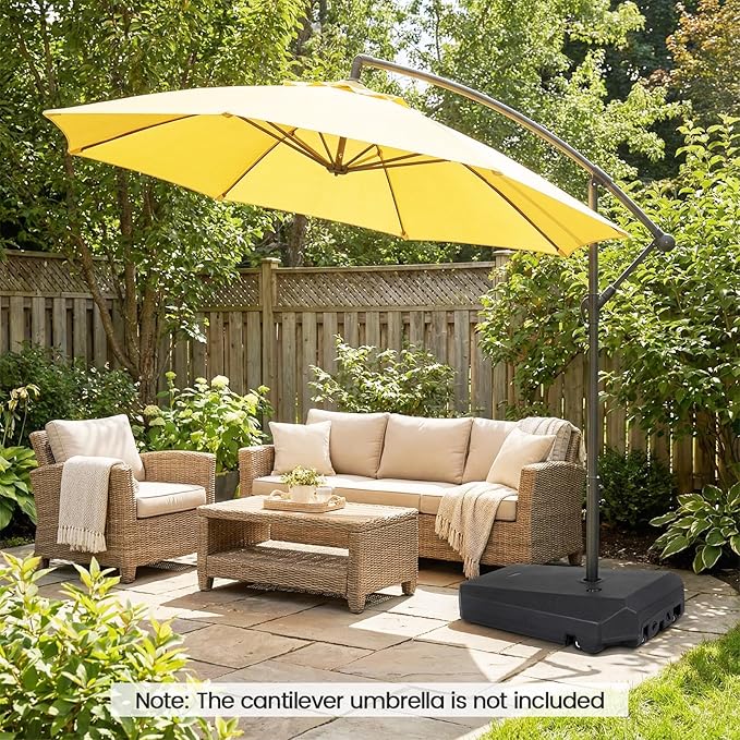 Giantex Fillable Cantilever Umbrella Base, 250 lbs Heavy-Duty Offset Patio Umbrella Stand with Wheels, Sand & Water Filled, HDPE Weighted Outdoor Umbrella Holder for Garden, Deck, Poolside