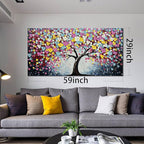 Zoyotago Large Canvas Wall Art for Living Room Bedroom Home Office Colorful Flower Tree of Life Wall Art Modern Hand-painted Oil Painted Size 29x59