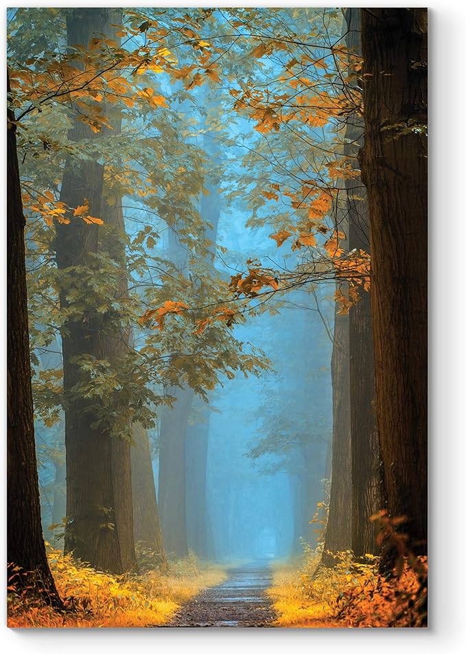 Renditions Gallery Nature Canvas Wall Art Home Paintings & Prints Misty Orange Blue Avenue Glam Modern Wall Hanging Artwork Decorations for Bedroom Dining Office Kitchen - 24"x36" LT06