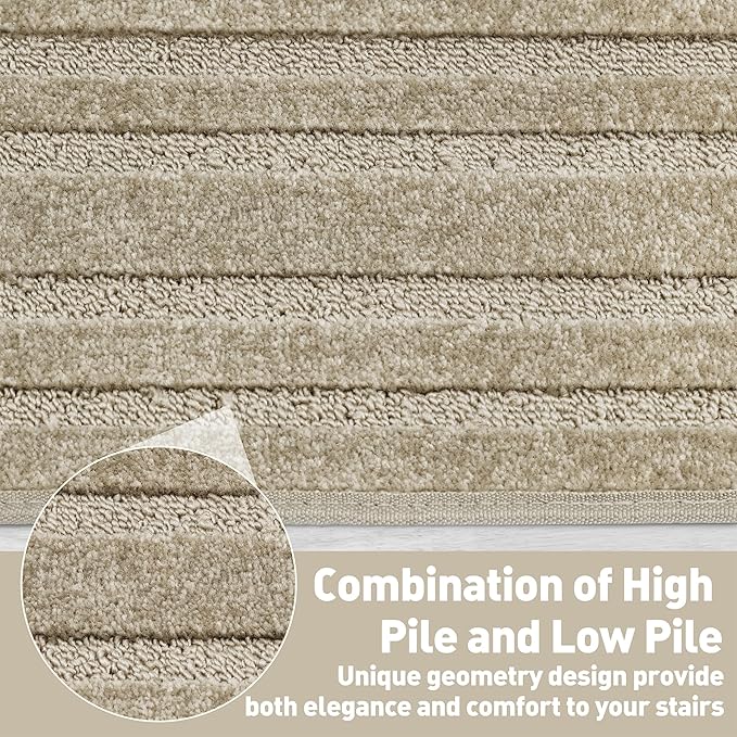 PURE ERA Bullnose Carpet Stair Treads Set Tape Free Non-Slip Indoor Stair Protectors Pet Friendly Rugs 9.5" x 30"(2 Pieces,Cream Gray Rectangular)