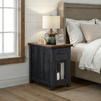 Martin Svensson Home Solid Wood Black and Brown Rustic Chairside End Table with Power and Storage