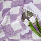 WRENSONGE Checkered Throw Blanket, Purple Soft Cozy Fluffy Warm Hand Made Throw Blankets for Couch, Sofa, Chair, Bed, Camping, Picnic, Travel Lightweight Bed Blanket - 60"*80"