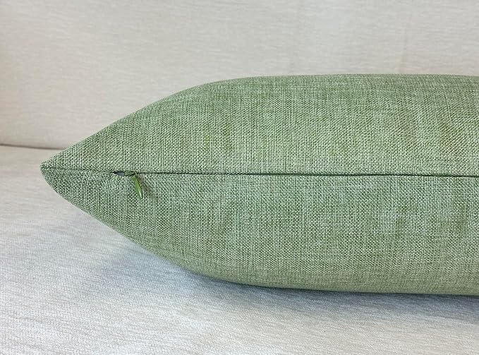 Aiking Home Woven Fine Faux Linen Throw Pillow Cover, Size 12"x24", Moss